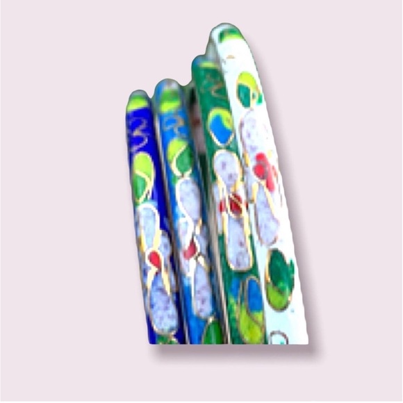 Vintage Bangle Bracelets Floral Cloisonné Jewelry Lot - Picture 11 of 12